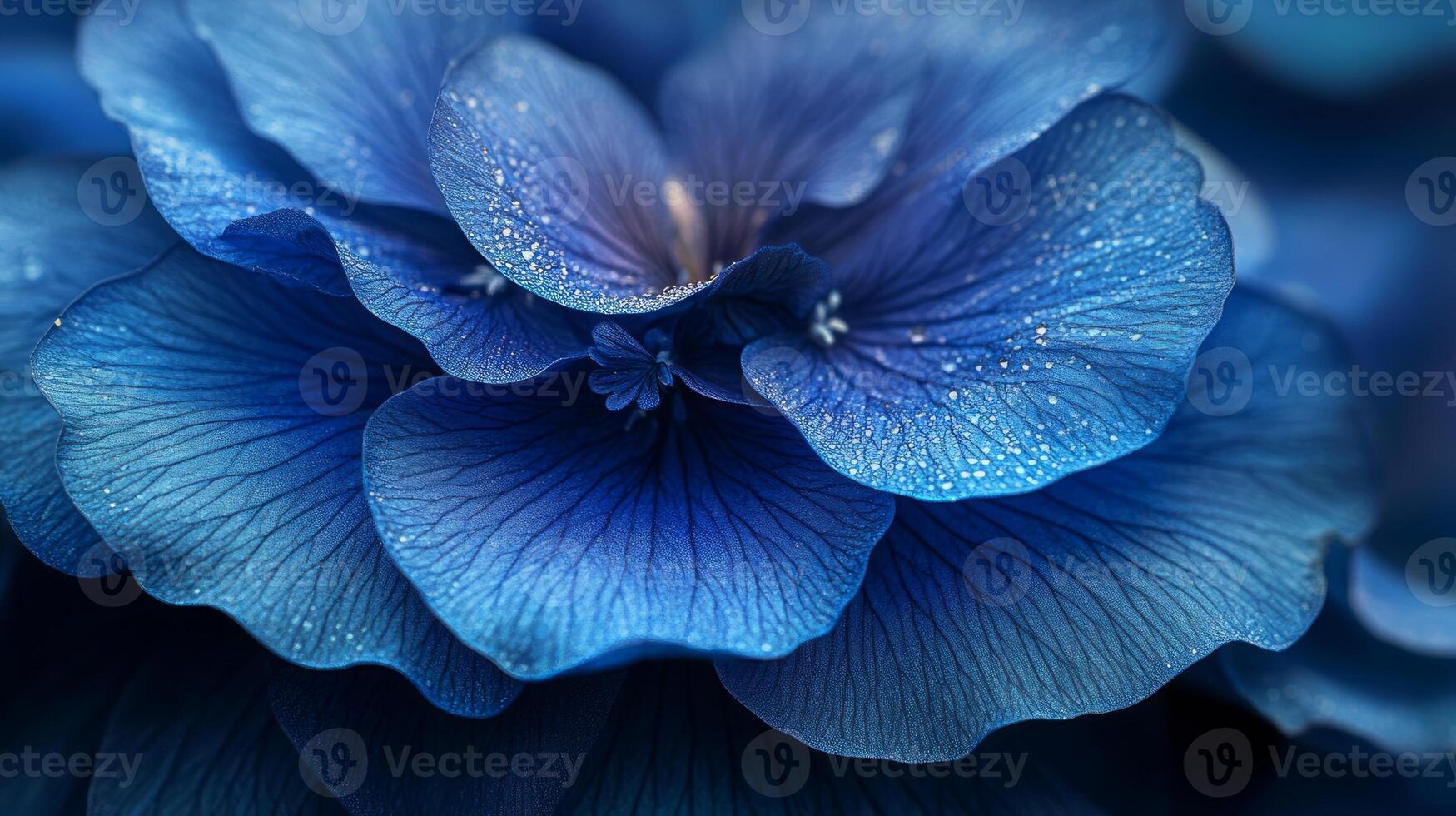 A close up of a blue flower with water droplets photo