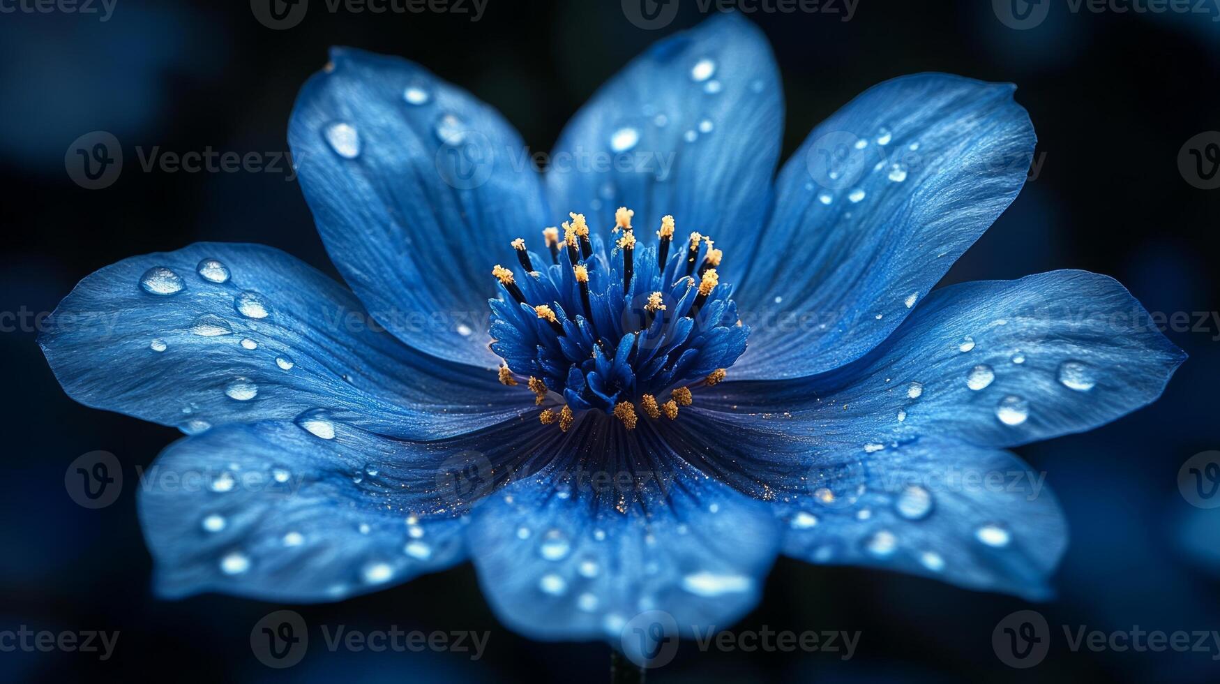 Blue flower with water droplets on it photo