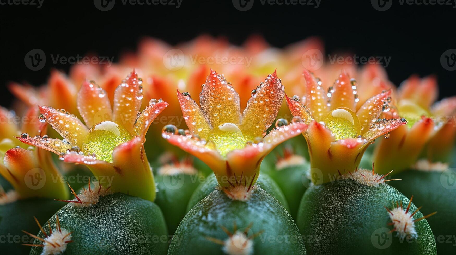 A close up of a cactus with water droplets on it photo