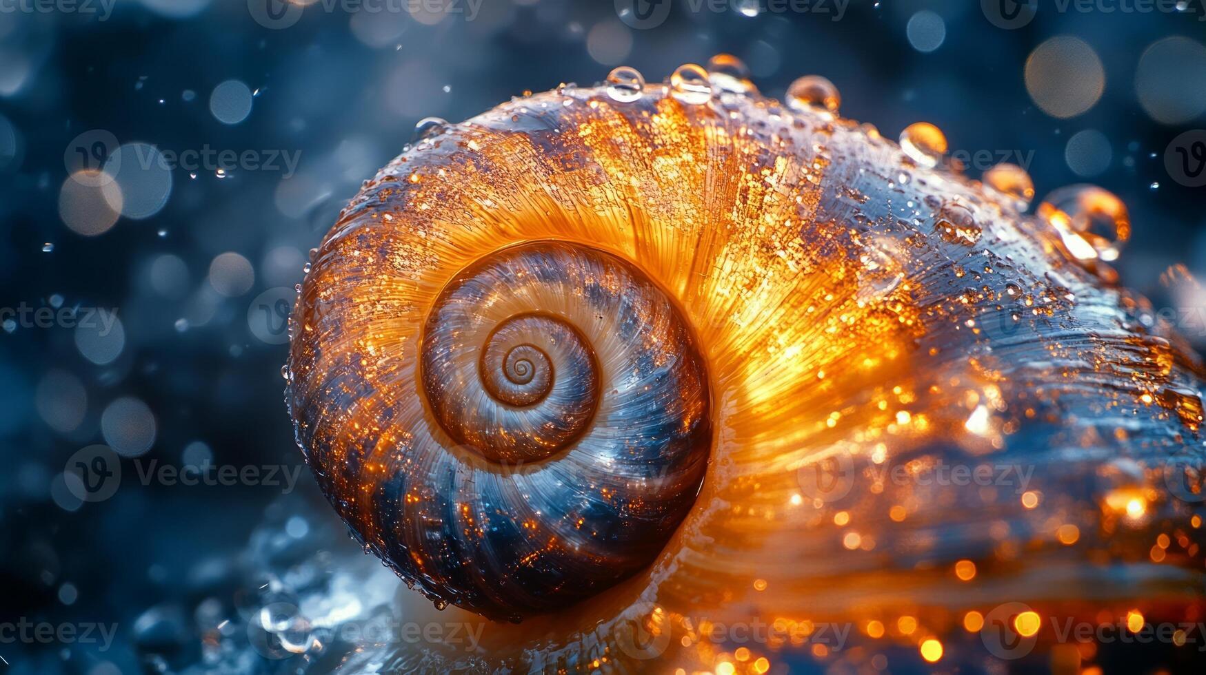 A snail shell with water droplets on it photo