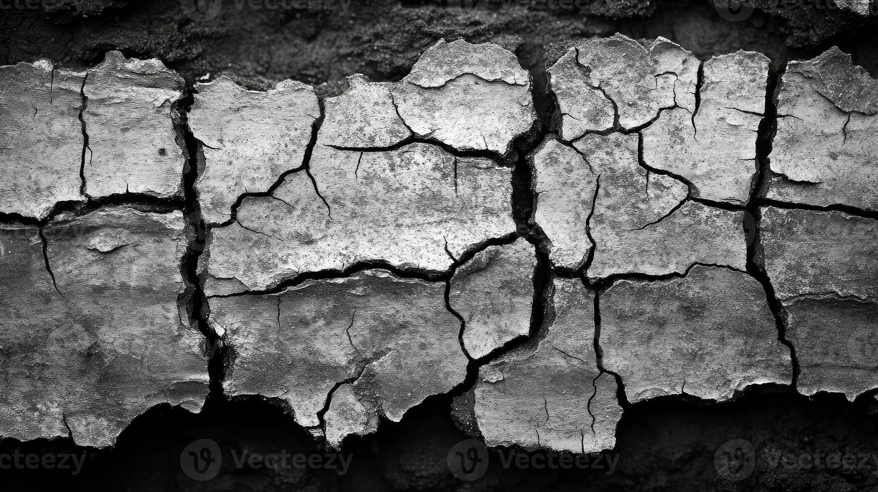 Black and white photo of cracked concrete