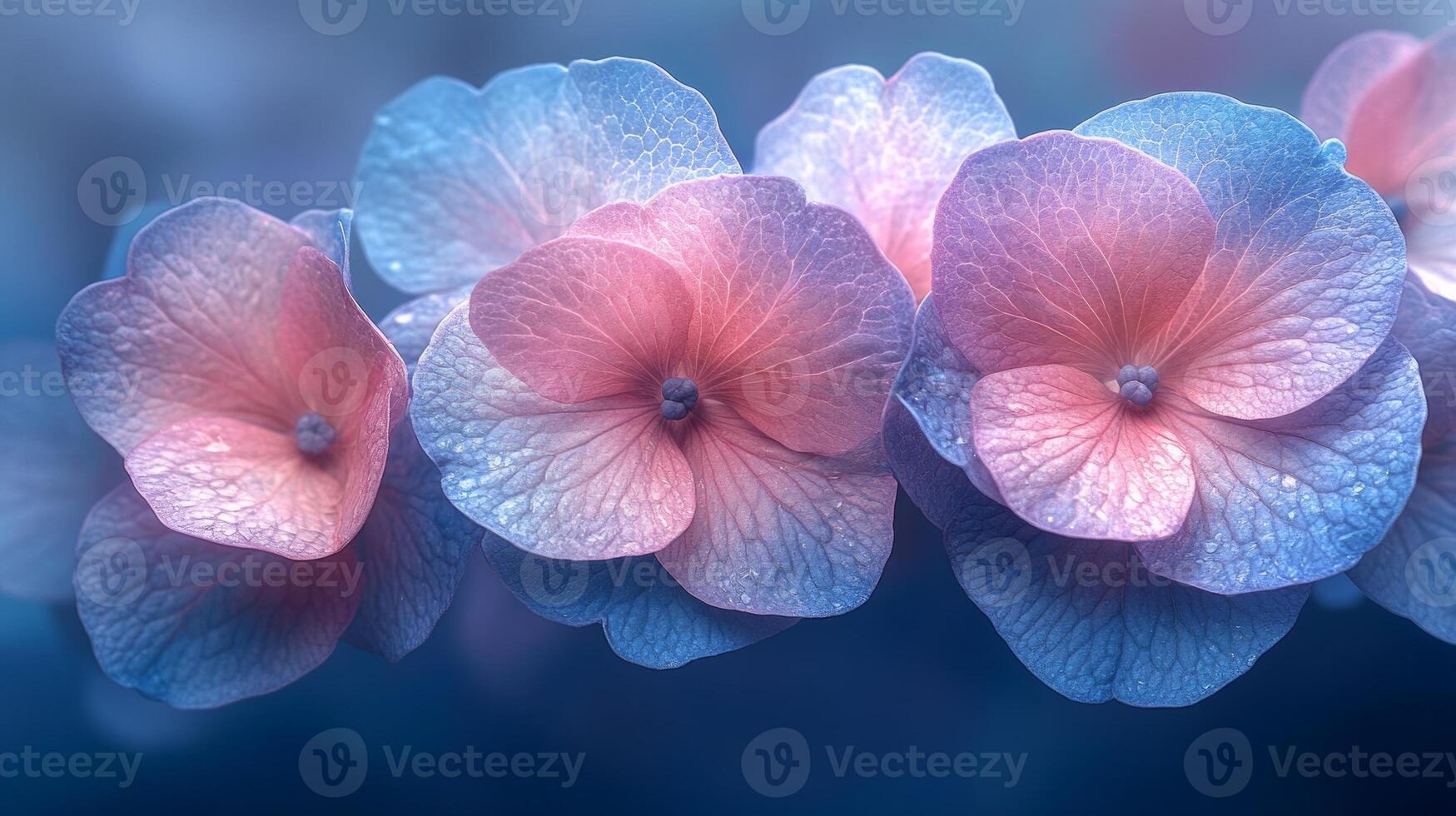 A group of blue and pink flowers on a blue background photo