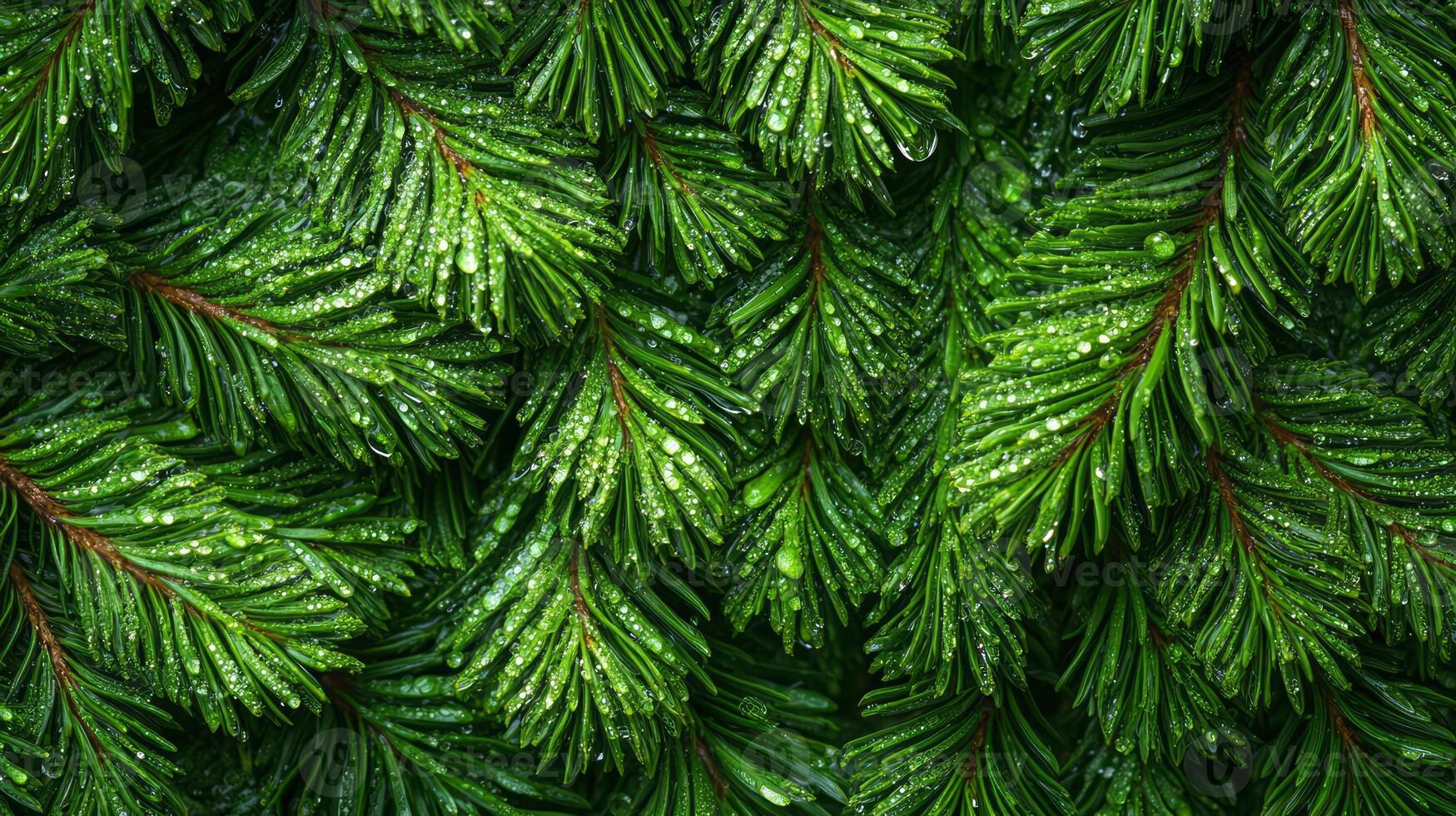 Green pine needles with water droplets photo