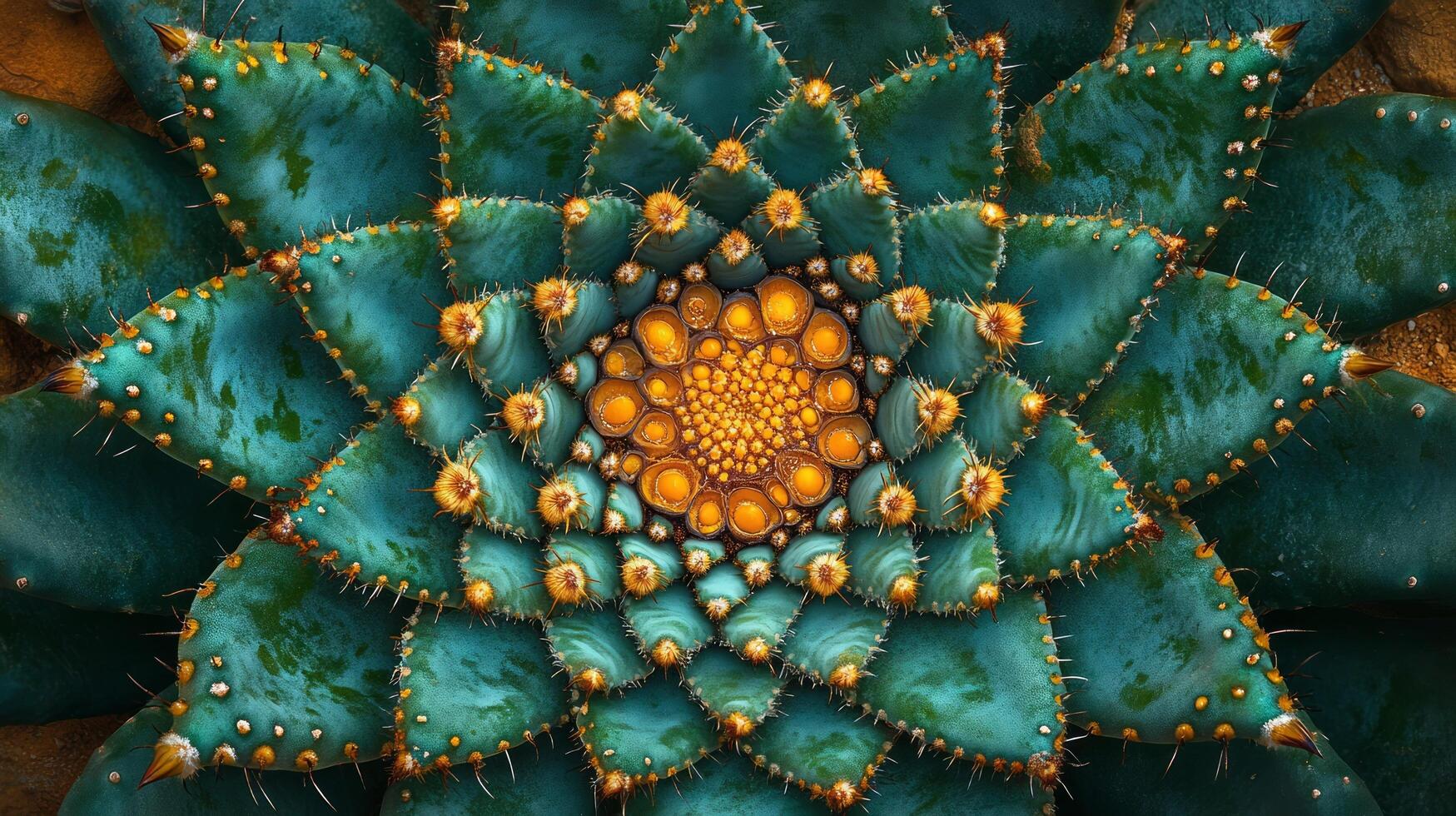 A close up of a cactus with a golden center photo