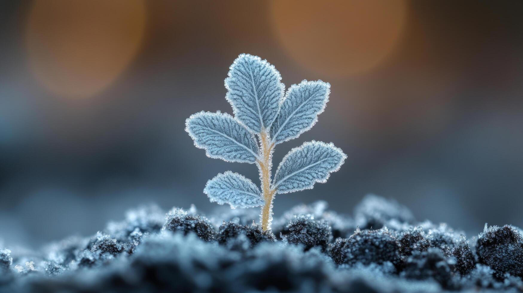 Frosty plant in the snow photo