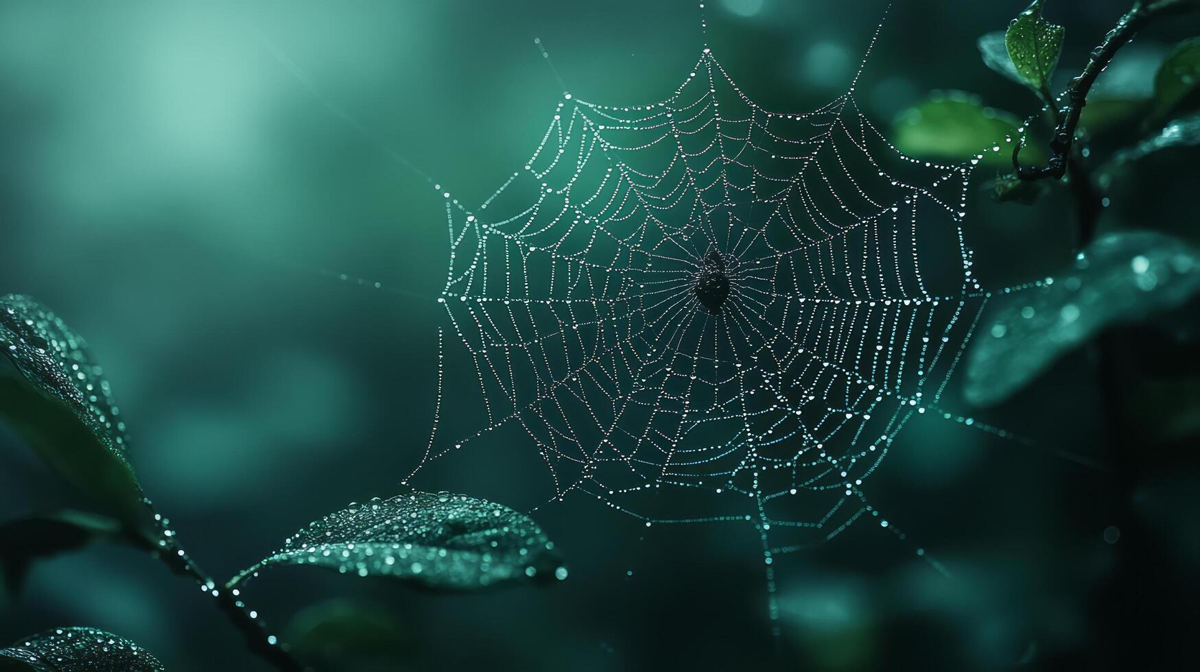 Spider web with dew drops on it photo