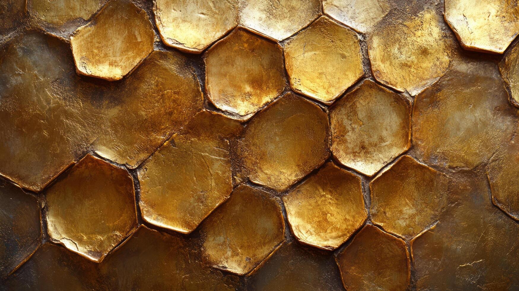 Golden texture of a wall with many hexagonal shapes photo