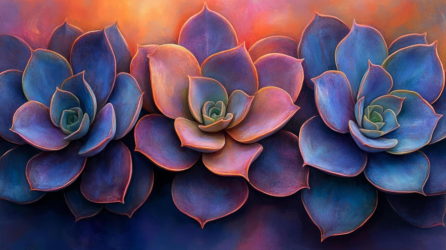 Three succulents are painted in a colorful painting photo