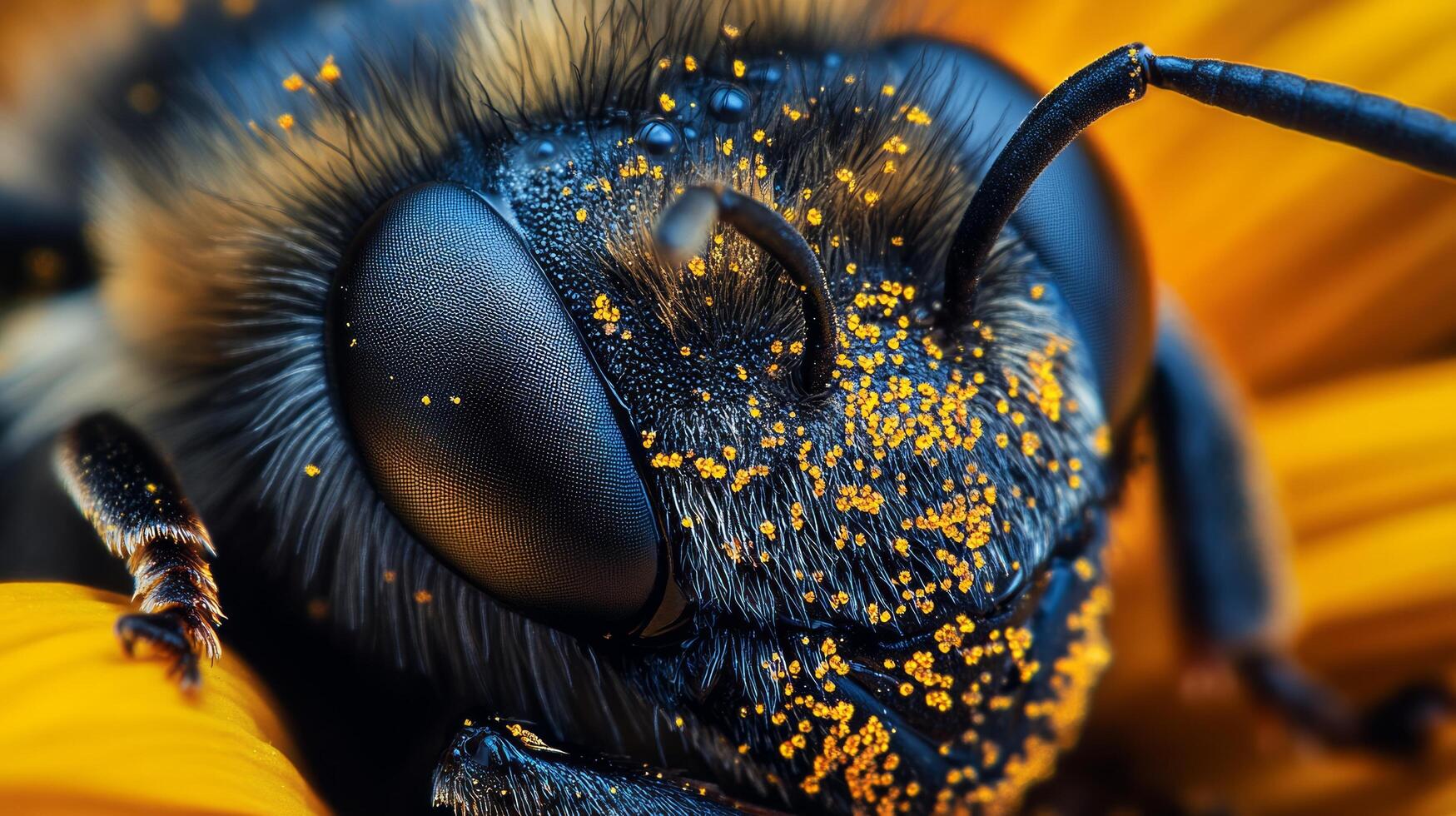 A close up of a bee with yellow spots photo
