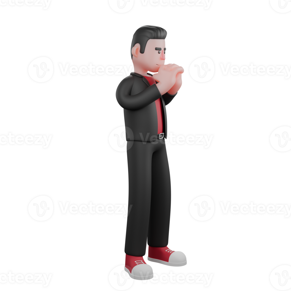 3D Model of Dance Creator. A male choreographer stands while clasping his hands on his chest. Choreographer Performer png