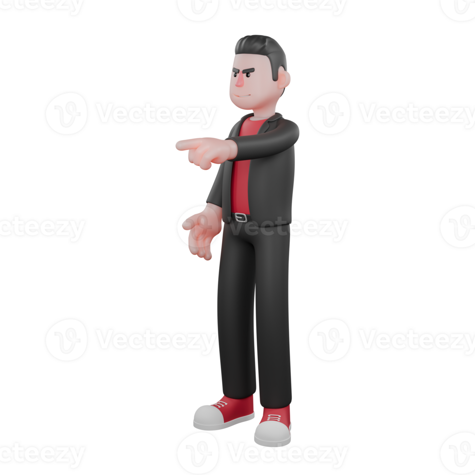 3D Animated Dance Choreographer. A male choreographer stands, his left hand pointing forward with an angry expression. Cartoon Design png