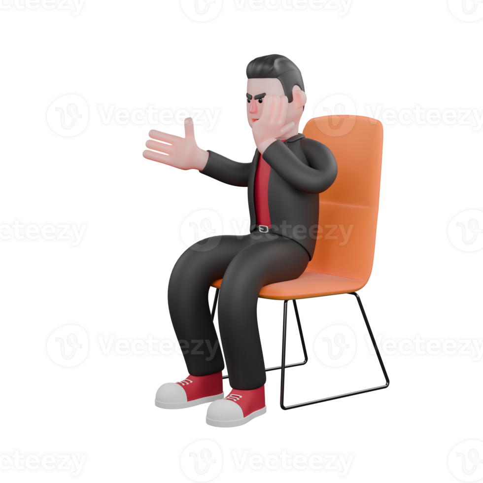 3D Dance Creator Model. A male choreographer sits on a chair with his hands holding his face with an angry expression. Choreographer Character png
