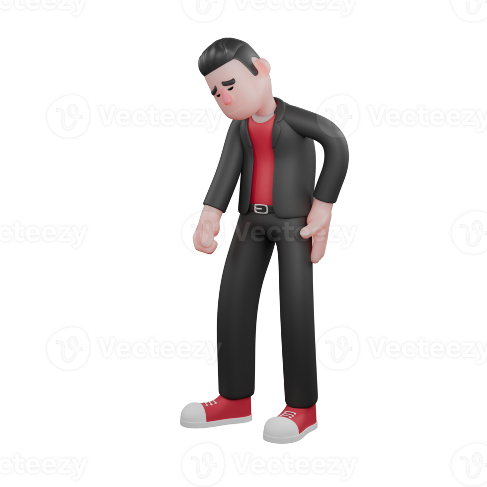 Cartoon Dance Star Choreographer. A male choreographer stands with his body slightly bent over with his hands on his waist with a tired expression. 3D Design png