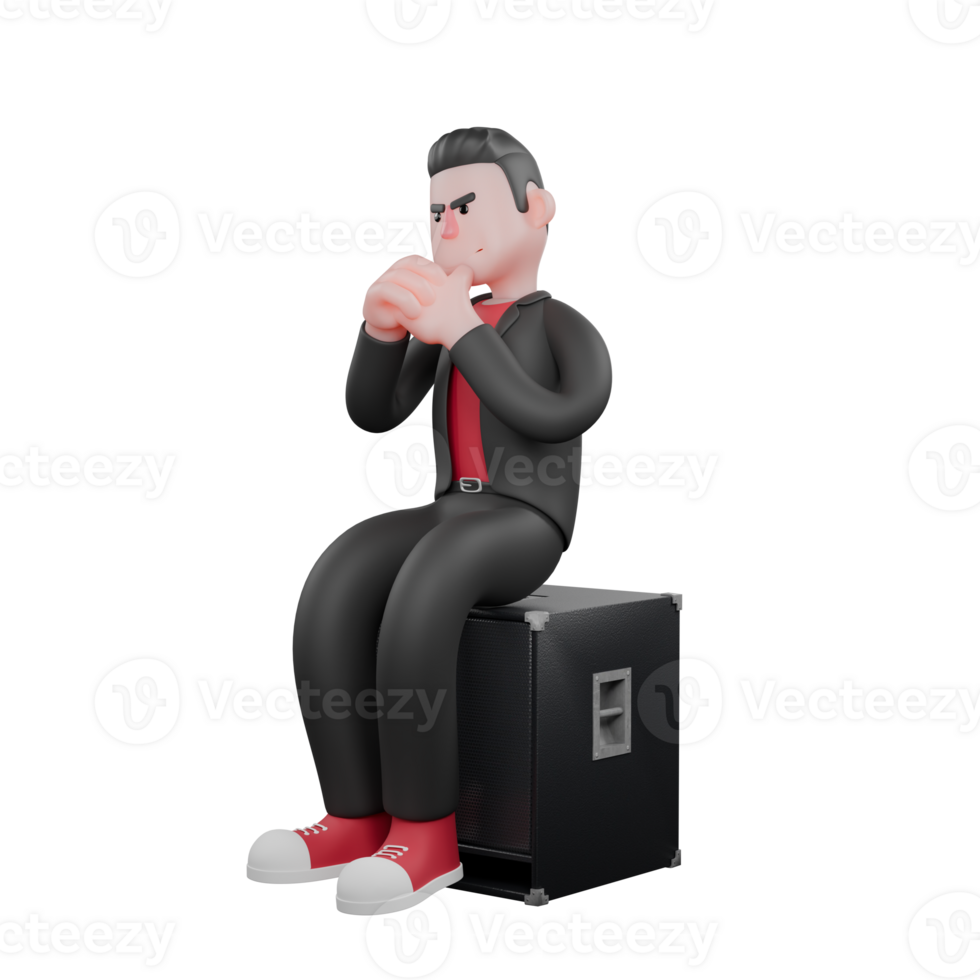 3D Cartoon Dance Artist. A male choreographer sits at the loudspeaker while clasping his hands on his chin. Choreographer Character png