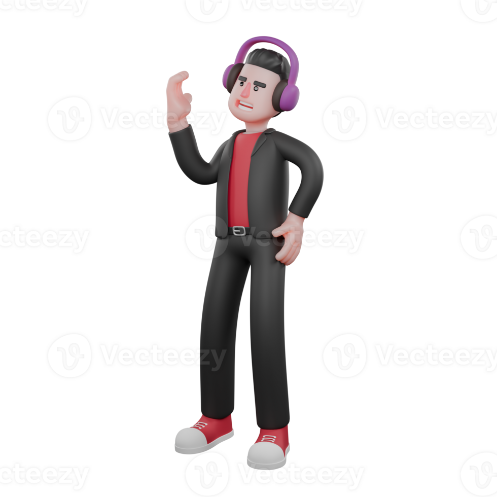 Animated Dance Choreographer Model. A male choreographer stands with his right hand on his waist and his left hand raised up with a happy expression. 3D Performer png