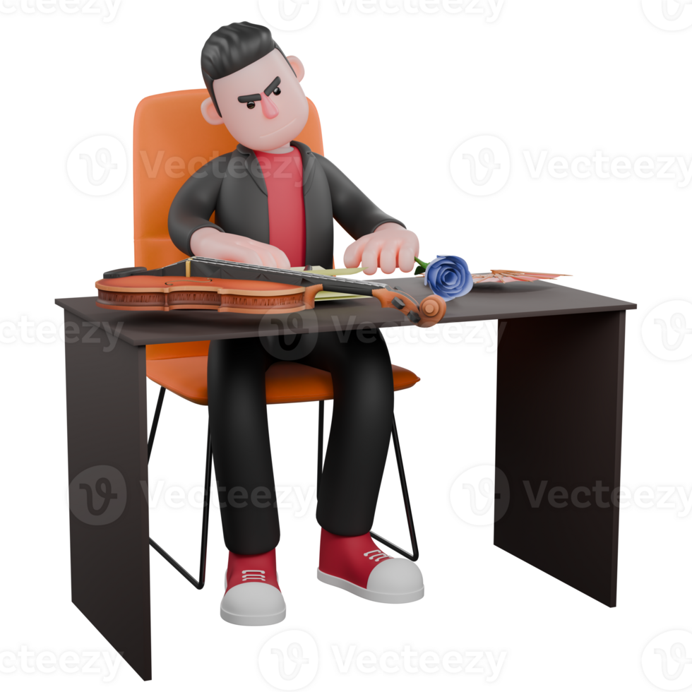 3D Choreographer Performer Model. A male choreographer sits at a desk with his hands on the desk with a focused expression. Dance Artist png