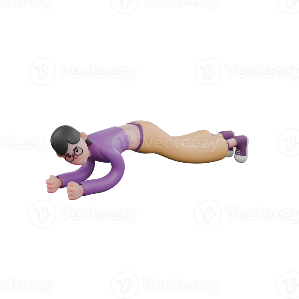 3D Cartoon Dance Star Style. A female dancer does push ups while facing right and looking left. Creative Artist png
