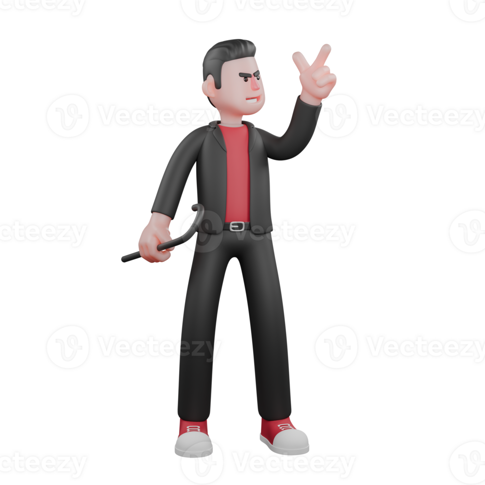 Dance Artist Choreographer Cartoon. A male choreographer stands with his right hand holding a magic wand and his left hand pointing up. 3D Design png