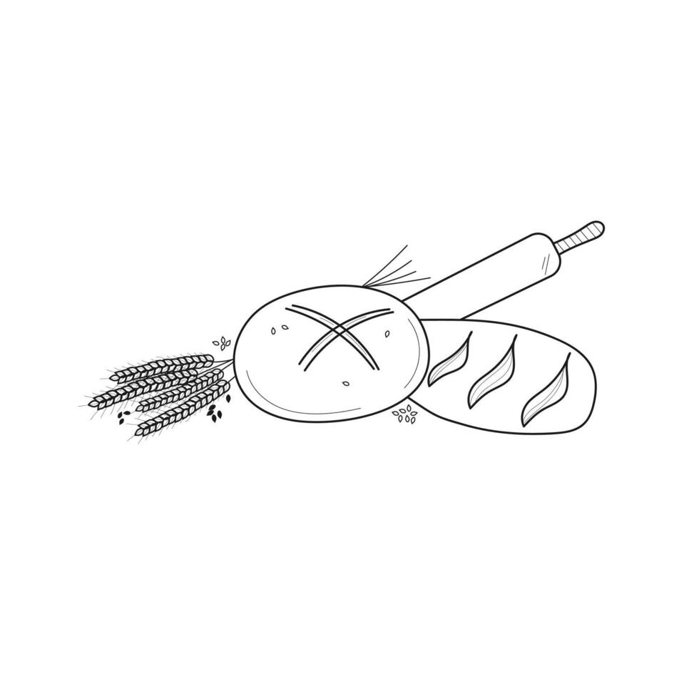 Loaves of bread in doodle style. Hand drawn illustration isolated on white background. vector