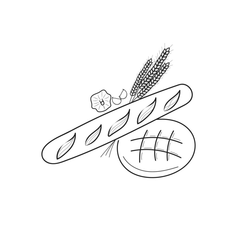 Loaves of bread in doodle style. Hand drawn bakery illustration. vector