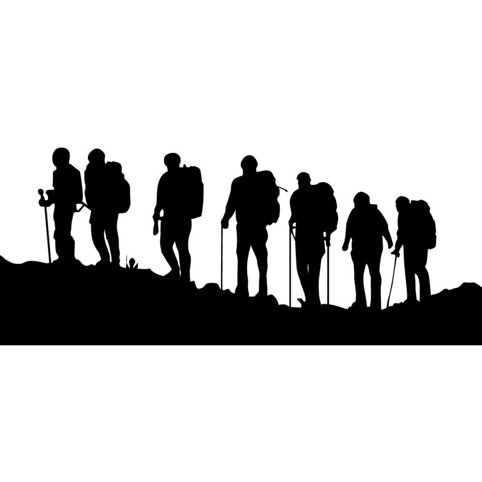 Silhouette of seven mountain climbers. Perfect for stickers, icons, advertising elements or ornaments. vector