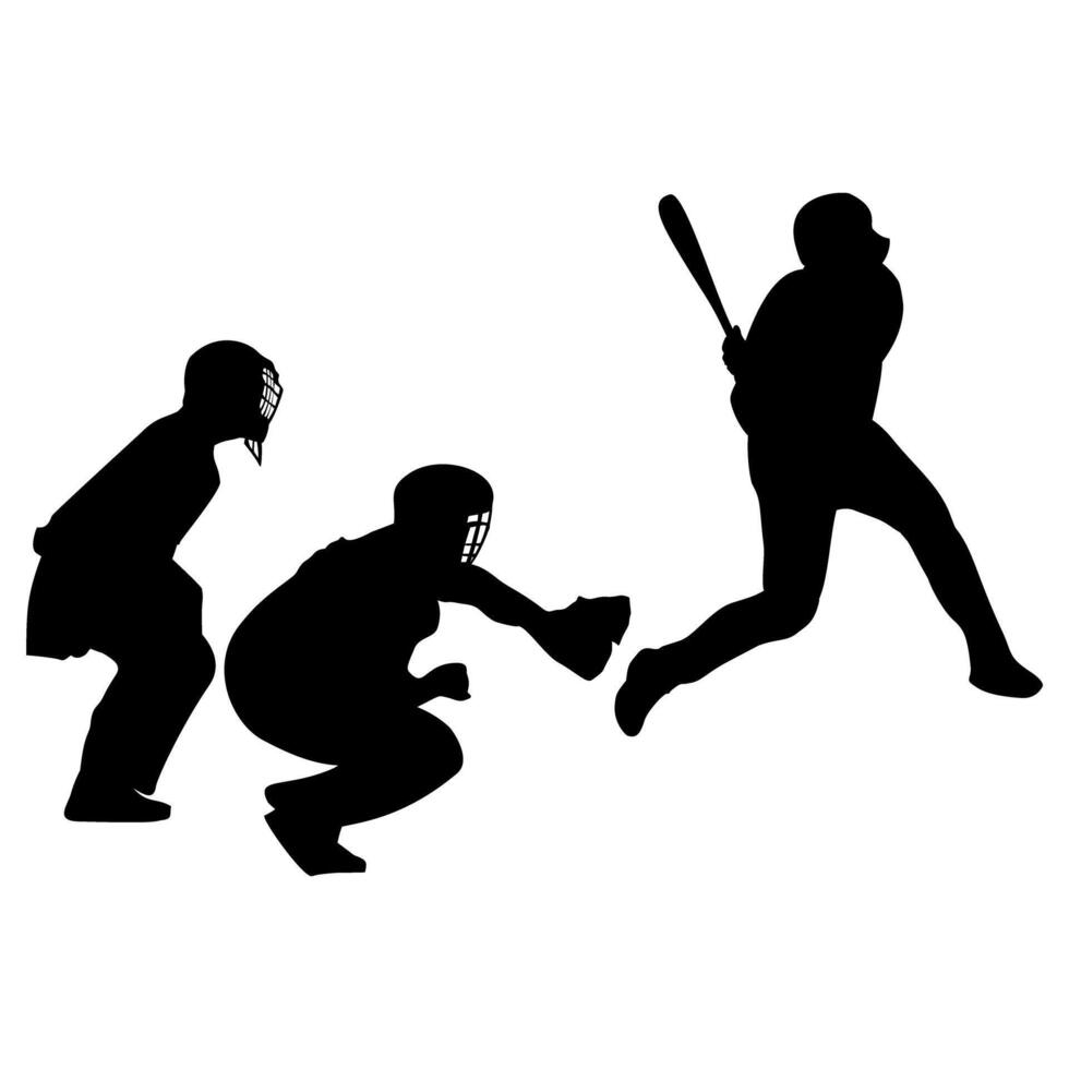 The silhouette of three baseball players who are hitting the ball. Perfect for stickers, icons and elements or advertising ornaments vector