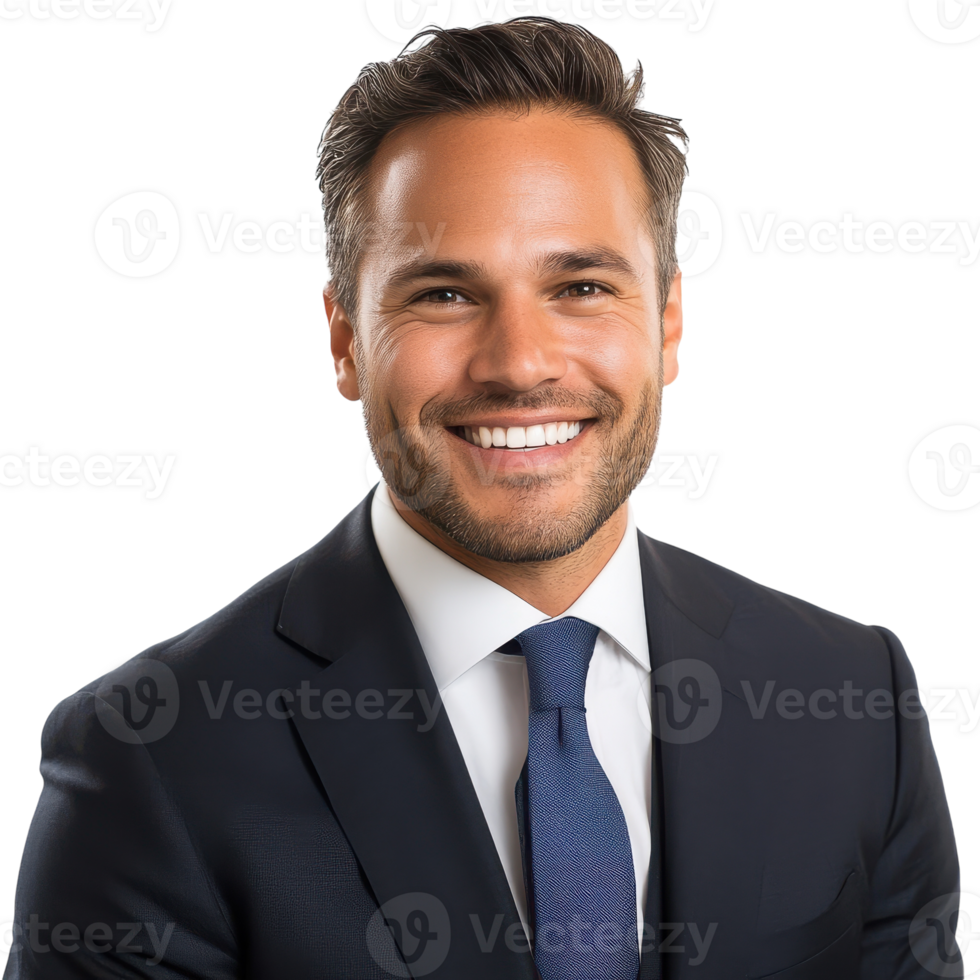 Portrait of a Smiling Businessman in a Suit for Professional Branding on transparent background png