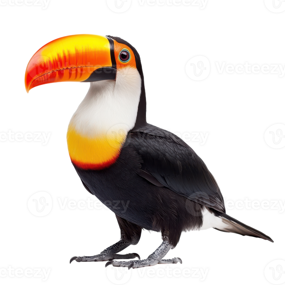 Vibrant Toucan in Tropical Rainforest Setting on transparent background png