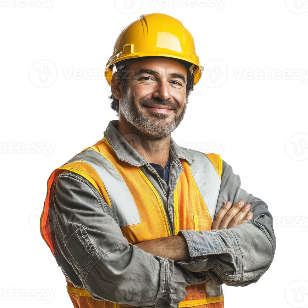 Portrait of a Smiling Construction Worker Ready for Work on transparent background png