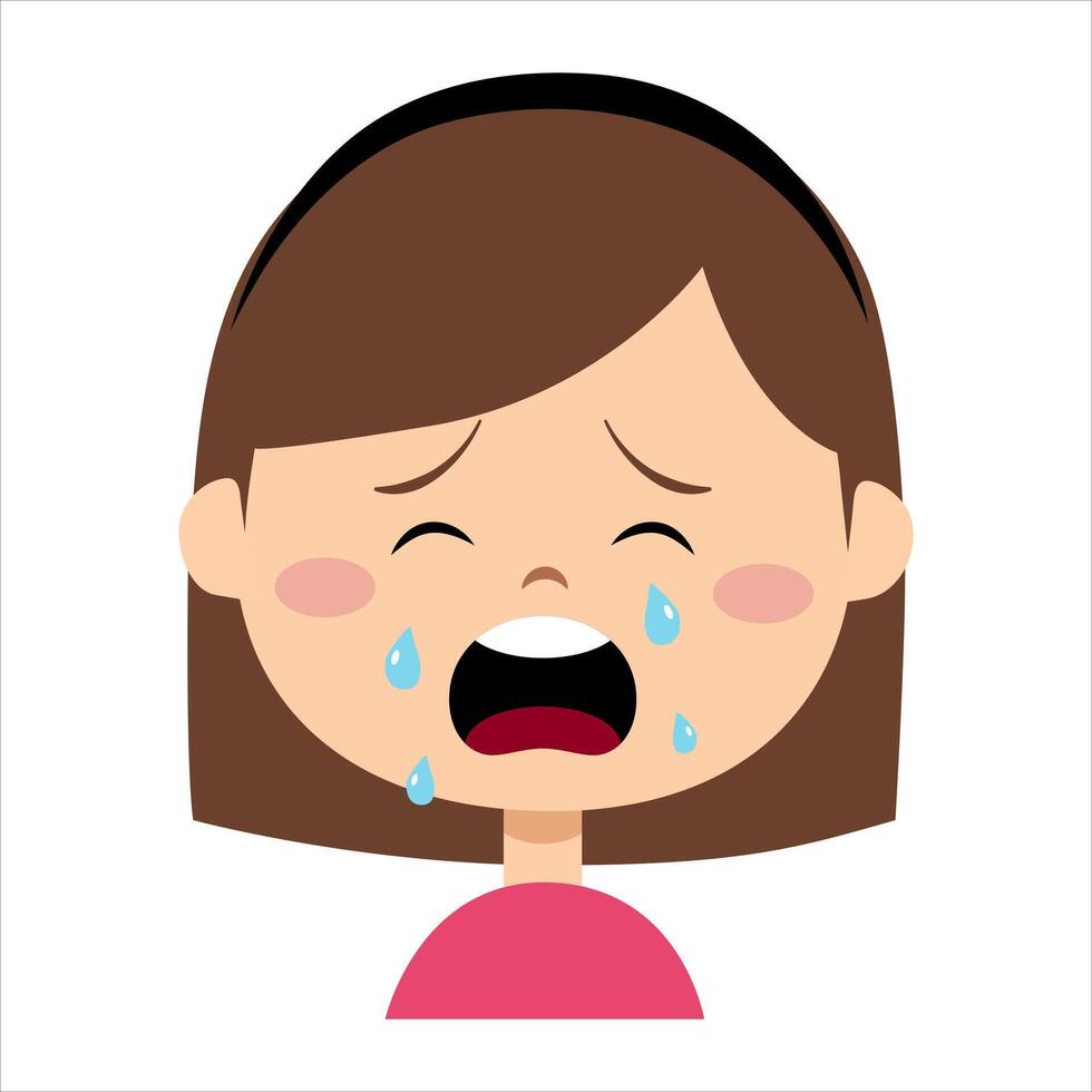 The girl is crying. Girl face with tears. Face expression sadness. vector