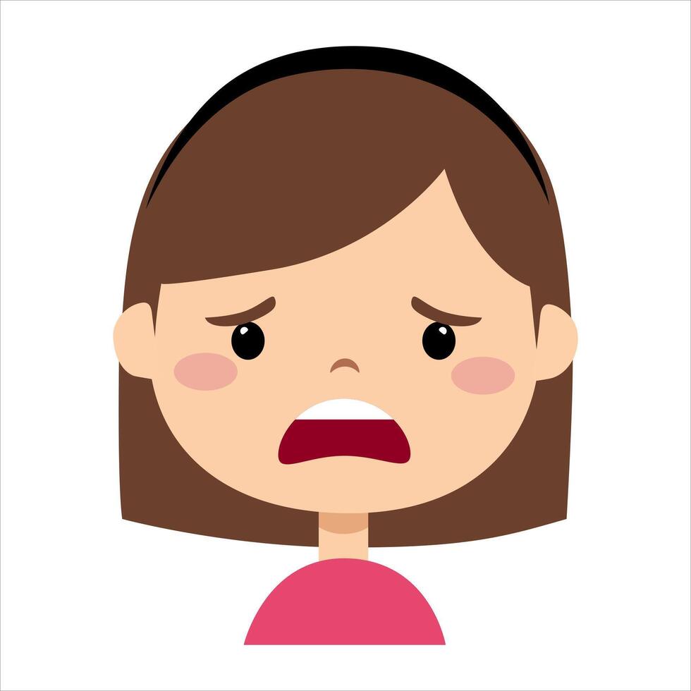 Girl face with emotion of fear. Face expression. Illustration of a girl who is afraid vector