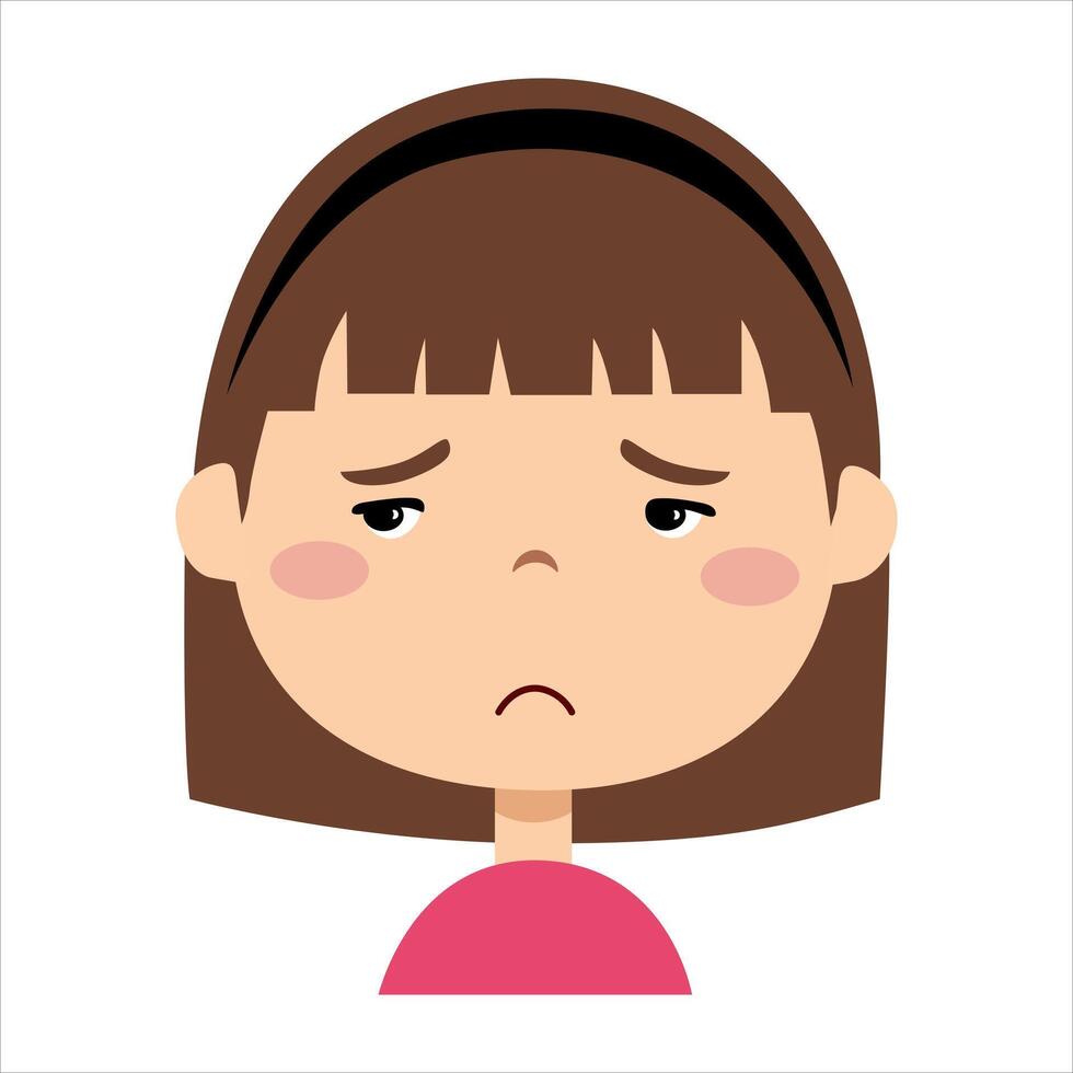 The girl is sad. Face expression sadness. Illustration of a sad child vector