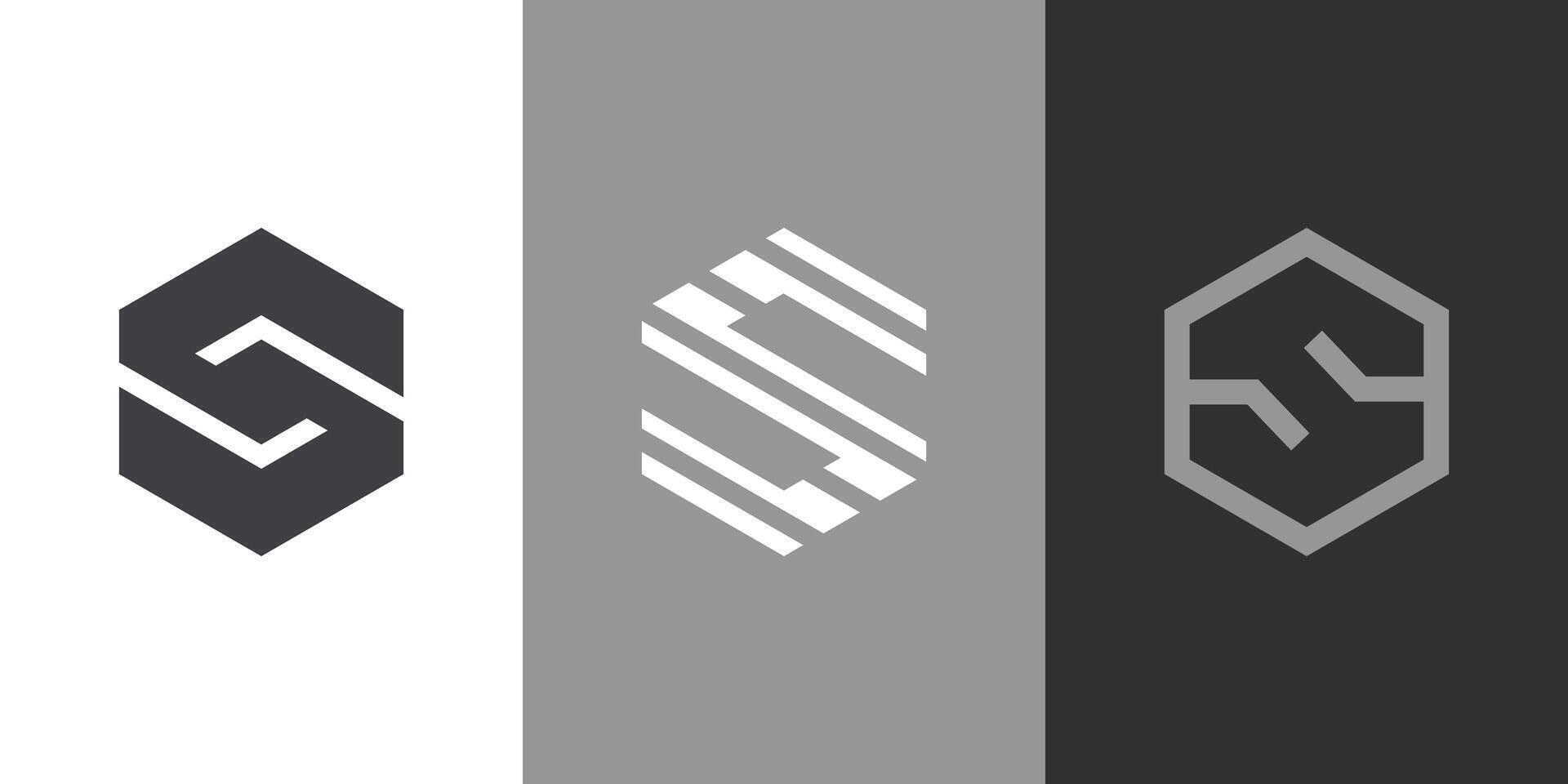 Set of S hexagon icon abstract logo business company vector