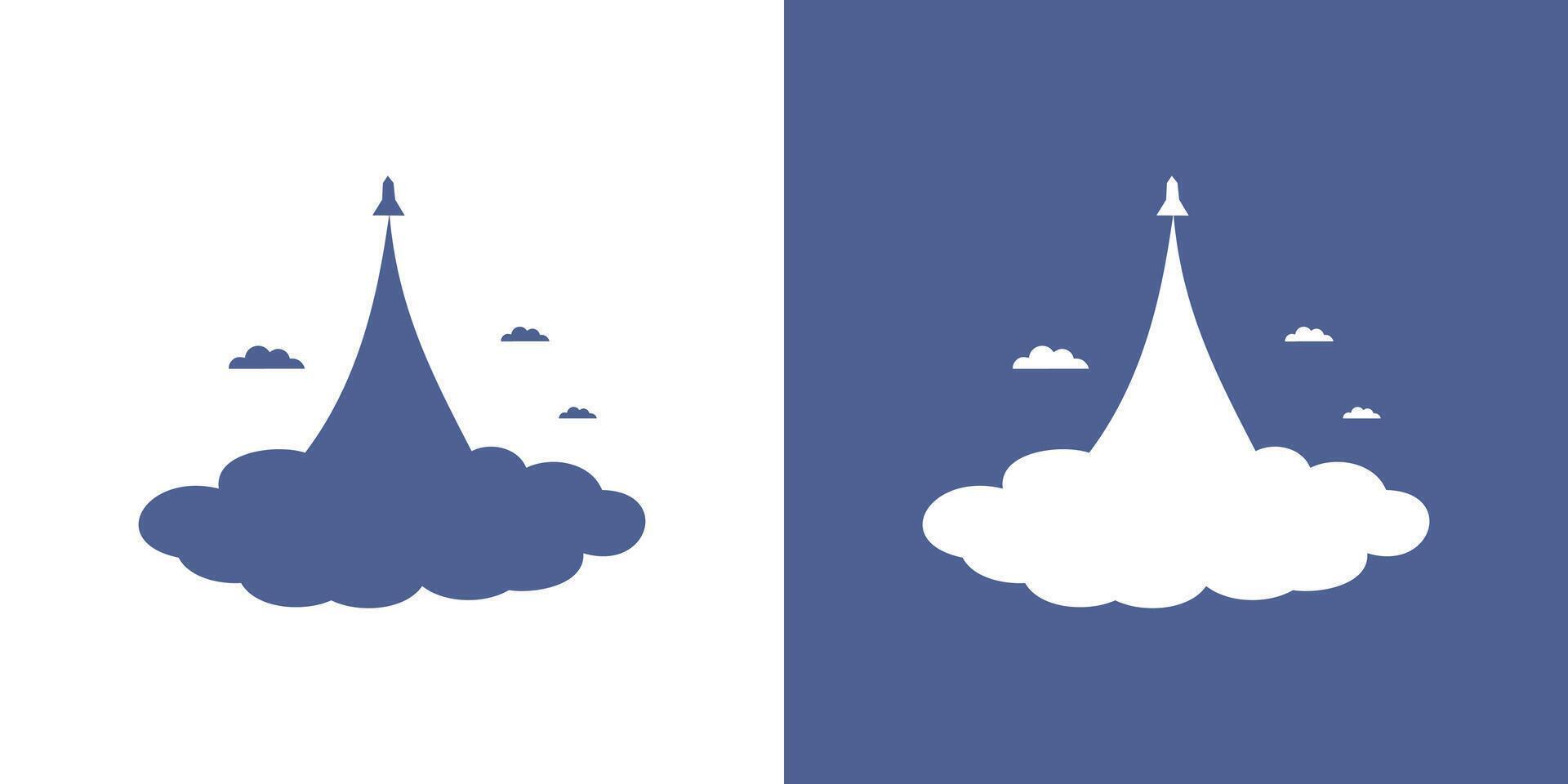 Rocket launch with smoke cloud silhouette logo icon design isolated vector