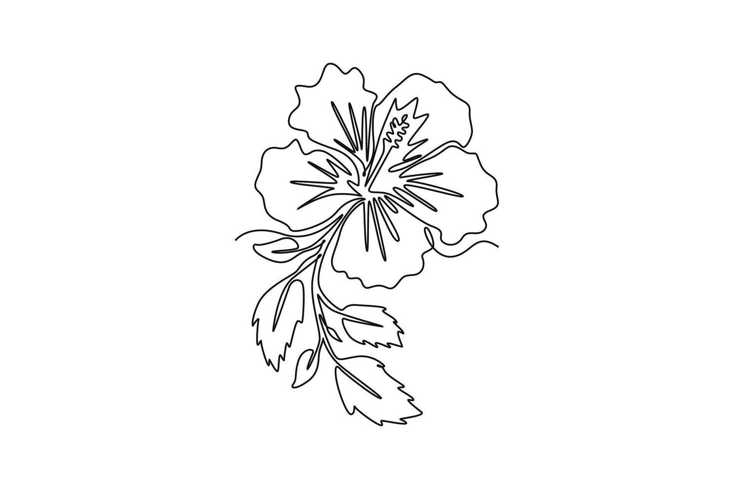 Continuous one line drawing of beauty fresh hibiscus for park garden logo identity. Printable poster rose mallow flower concept for home wall decor. Single line draw design graphic illustration vector