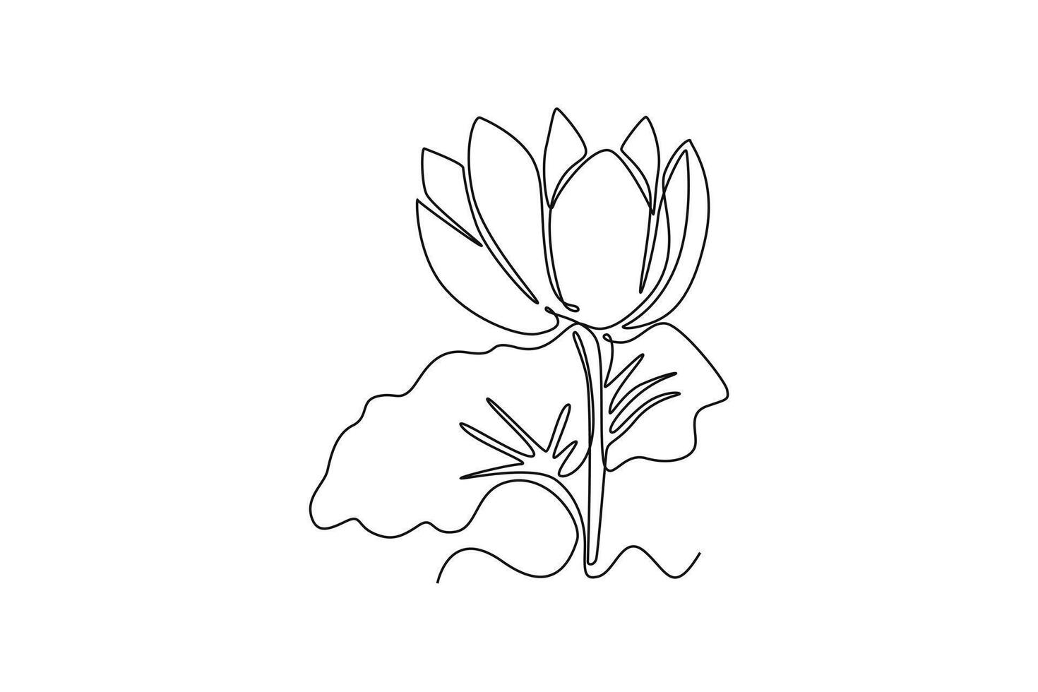 Single continuous line drawing beauty fresh lotus for spa business logo. Printable poster decorative garden water lily flower concept for wall home decor. One line graphic design illustration vector