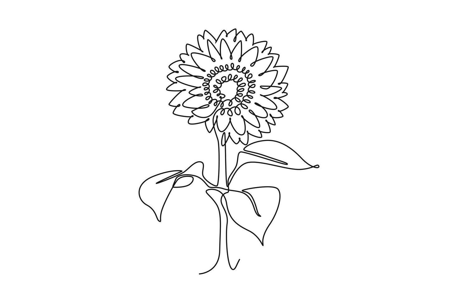 Single one line drawing of beauty fresh sunflower for garden logo. Printable decorative helianthus summer flower concept wall home decor poster. Continuous line draw design graphic illustration vector