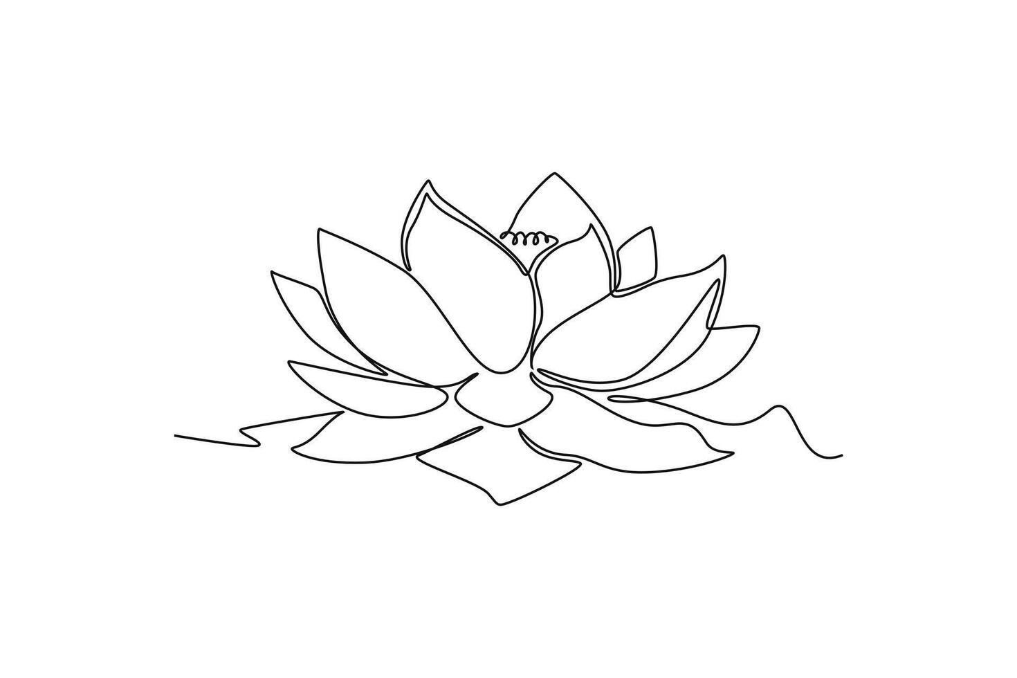 Single continuous line drawing beauty fresh lotus for healthcare spa business logo. Printable decorative water lily flower concept home wall decor poster. One line graphic design illustration vector