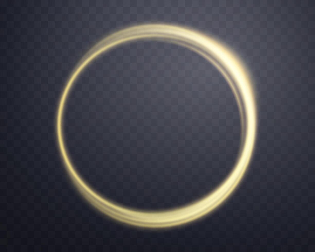 Gold magic glowing ring. Neon realistic energy flare halo ring. Abstract light effect vector