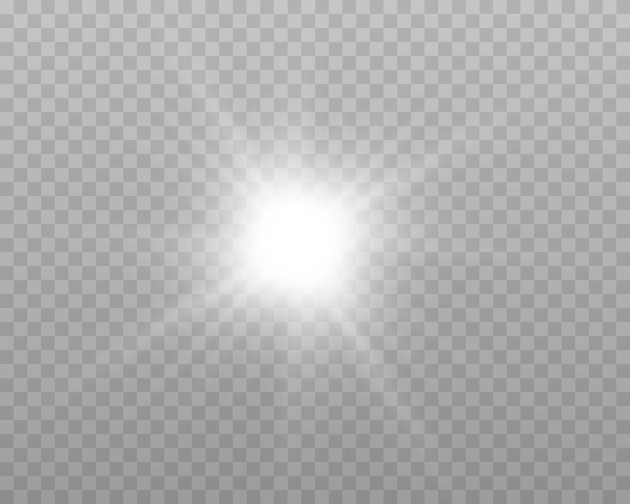 White sunlight lens flare, sun flash with rays and spotlight. Silver glowing burst explosion vector