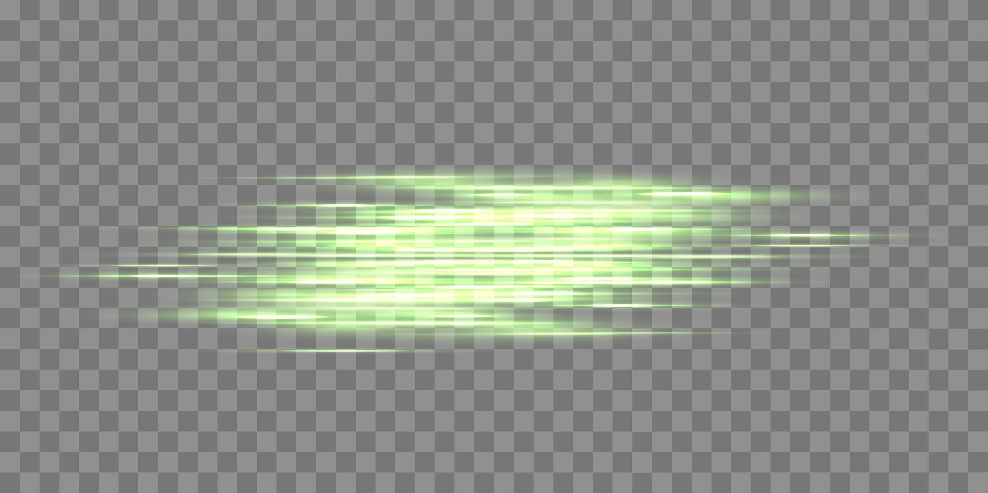 Green horizontal lensflare. Light flash with rays or green spotlight. Glow flare light effect. vector