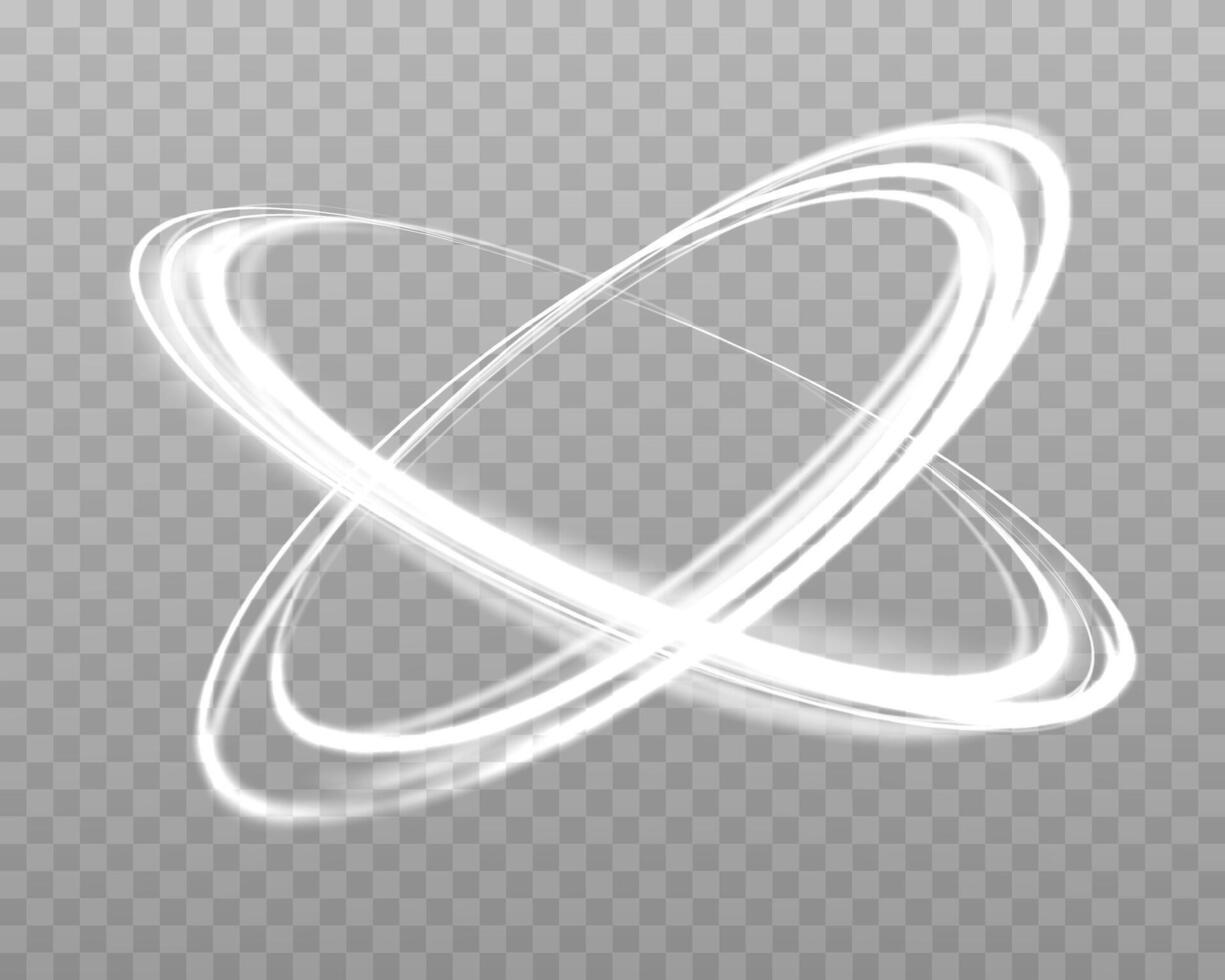 Silver glowing magic ring. Neon realistic energy flare halo ring. Abstract light effect vector