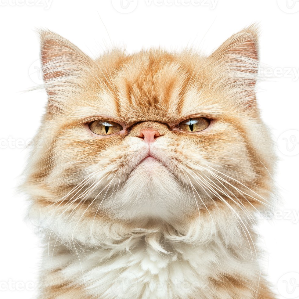 Close Up of Fluffy Cat with Funny Expression for Pet and Animal Advertising on transparent background png