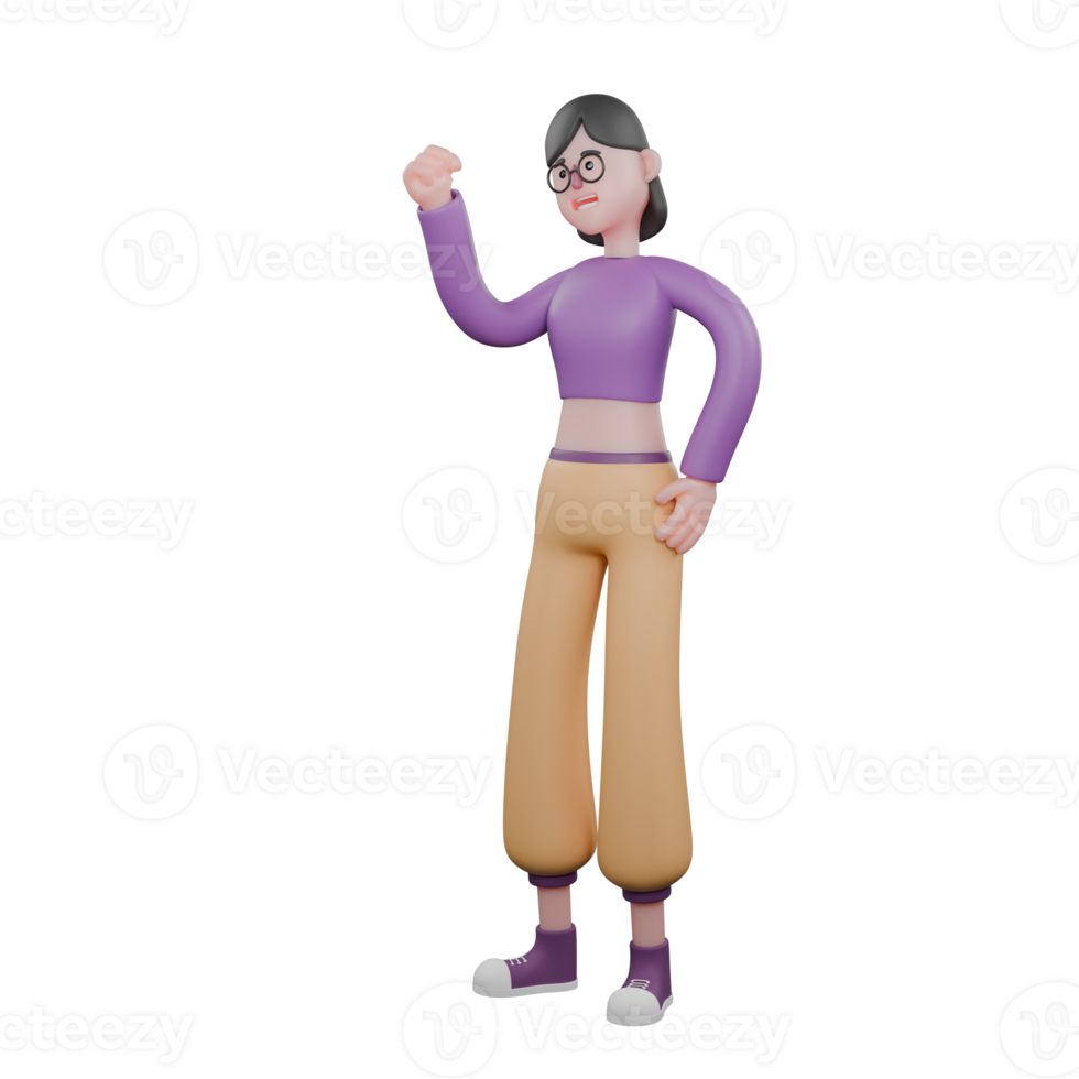 3D Dance Performer. A female dancer stands clenching her left fist and her right hand on her waist with a happy expression. Animation Talent png