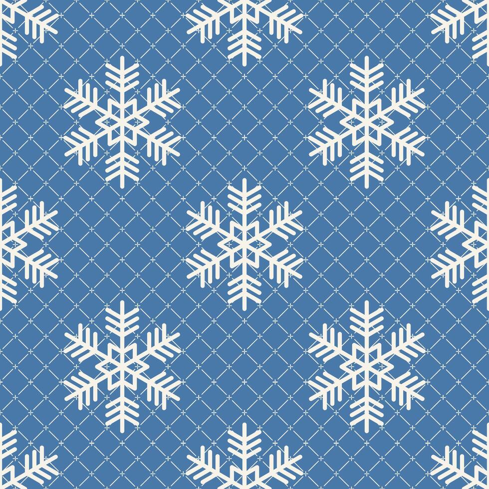 Cozy seamless holiday pattern featuring festive Christmas elements like snowflakes, Mesh lace set on a blue winter background, ideal for greeting cards, wallpaper, and seasonal decor vector