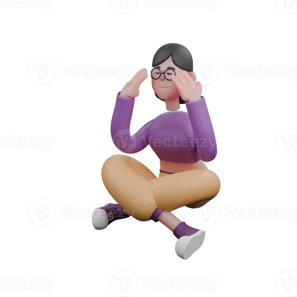 Cartoon Dance Artist in 3D Style. A female dancer sits cross-legged on the floor with her hands covering her eyes with an expression full of sadness. Performance Talent png