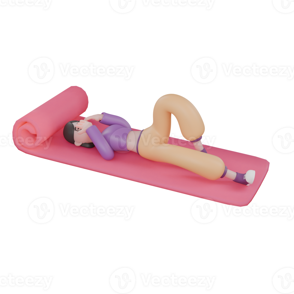 3D Dance Performer Model. A female dancer lies on the mat with her hands covering her eyes with an expression full of sadness. Animated Performer png