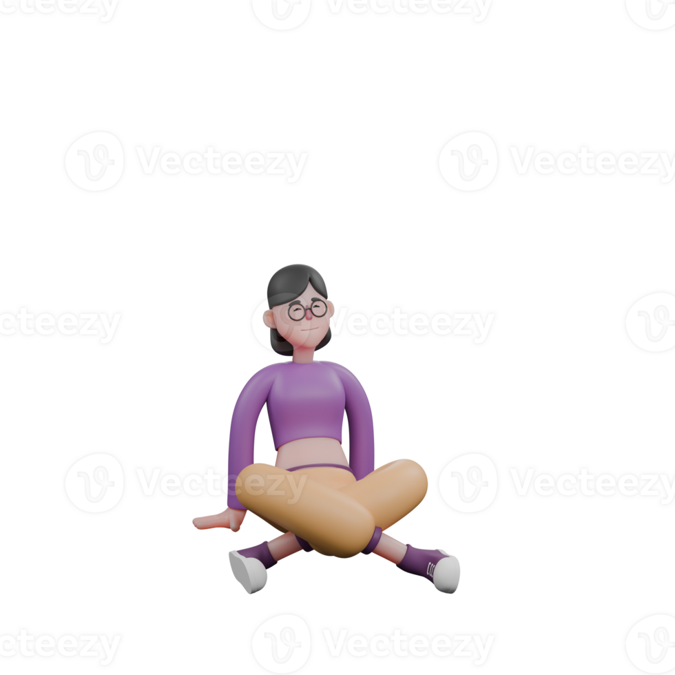 3D Cartoon Dance Star. A female dancer sits cross-legged on the floor with her hands behind her body with a relaxed expression. Performer Character png