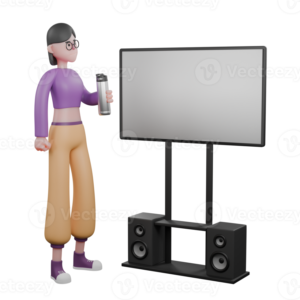 3D Dance Performer Character Design. A female dancer stands holding a tumbler in her hand with a ready expression. Creative Talent png