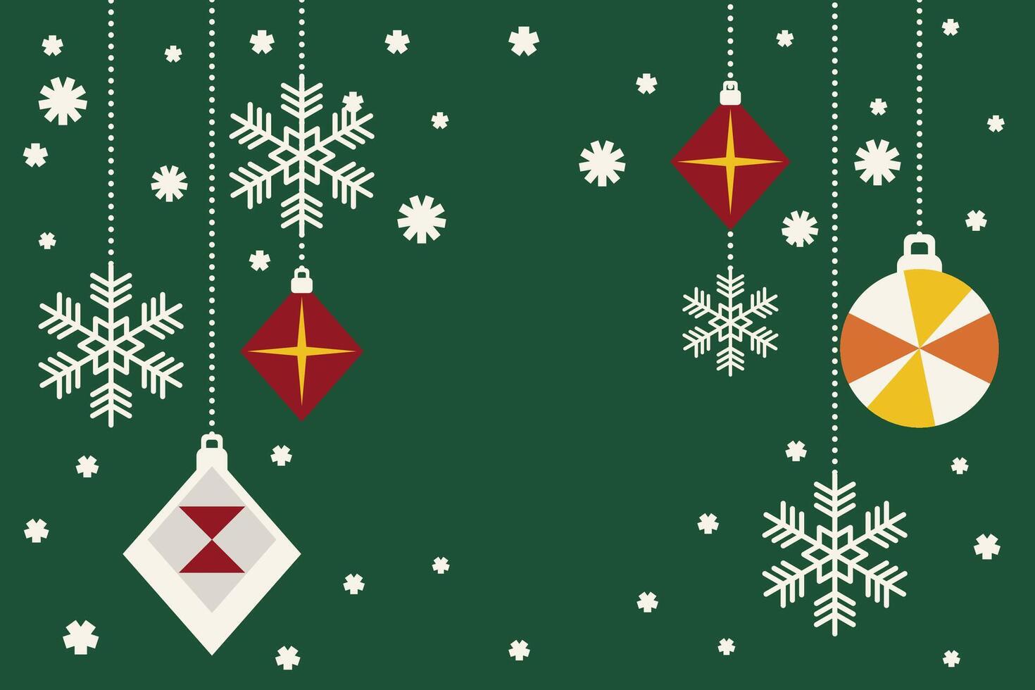 Charming holiday pattern with snowflakes, ornaments light ball decorate, and cozy seasonal elements on a dark green background, ideal for greeting cards, wallpapers, and joyful winter holiday decor vector
